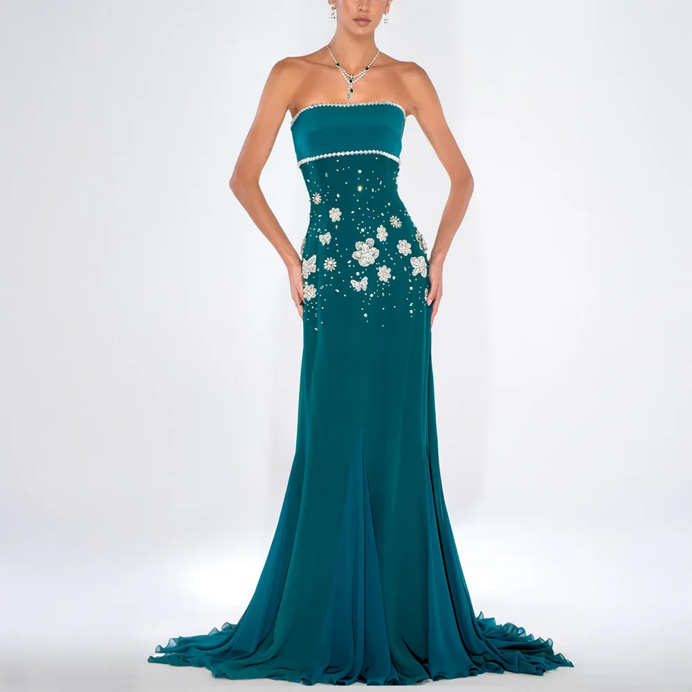 Sexy Strapless Sleveesless Evening Dresses Crystal Applique Prom Gowns A-line Floor Lenght Prom Dress Customized 2026
Sexy Strapless Sleveesless Evening Dresses Crystal Applique Prom Gowns A-line Floor Lenght Prom Dress Customized 2026
