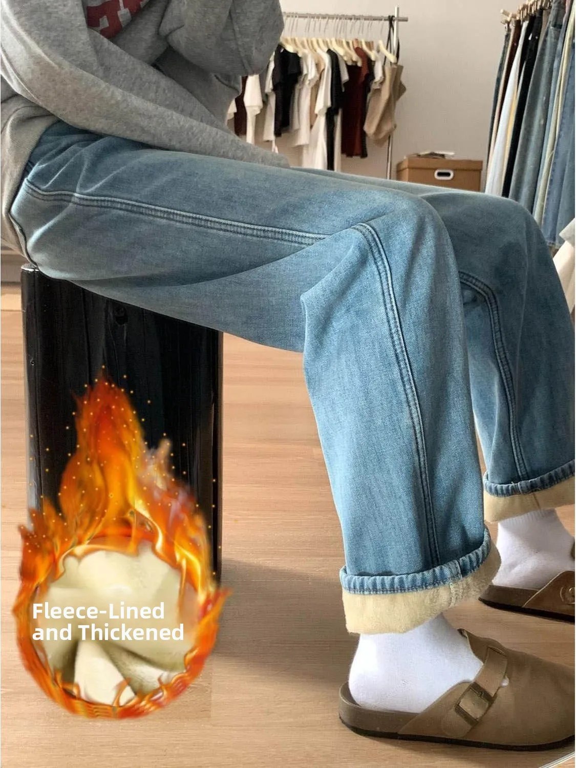 Light Blue Fleece Lined Straight Leg Jeans Women's Autumn Winter Thick Wide Leg Pants High Waist Casual Denim Trousers
Light Blue Fleece Lined Straight Leg Jeans Women's Autumn Winter Thick Wide Leg Pants High Waist Casual Denim Trousers