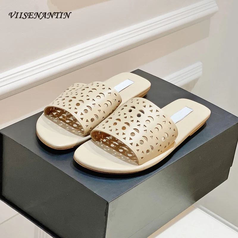 Genuine Leather Carved Flower Hollow Design Women Slipper Open Round Toe Flats Heel Casual Beach Shoe Solid Concise Slides Shoes
Genuine Leather Carved Flower Hollow Design Women Slipper Open Round Toe Flats Heel Casual Beach Shoe Solid Concise Slides Shoes