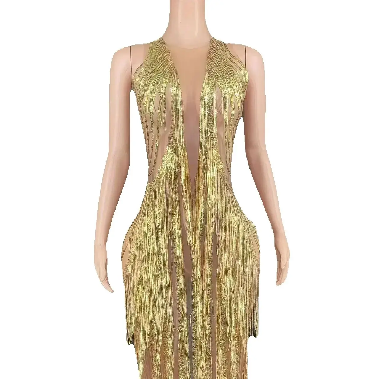 ZD Sleeveless, sexy tassel, long skirt, trailing party dress, long skirt, mesh sheer, stage host dress
ZD Sleeveless, sexy tassel, long skirt, trailing party dress, long skirt, mesh sheer, stage host dress