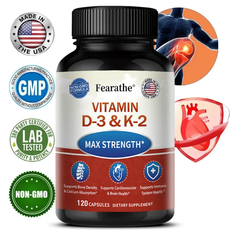 Vitamin D3 & K2 MK-7 Capsules, Support Bone Teeth Joint Cardiovascular & Immune System Health, Boost Calcium Absorption
Vitamin D3 & K2 MK-7 Capsules, Support Bone Teeth Joint Cardiovascular & Immune System Health, Boost Calcium Absorption