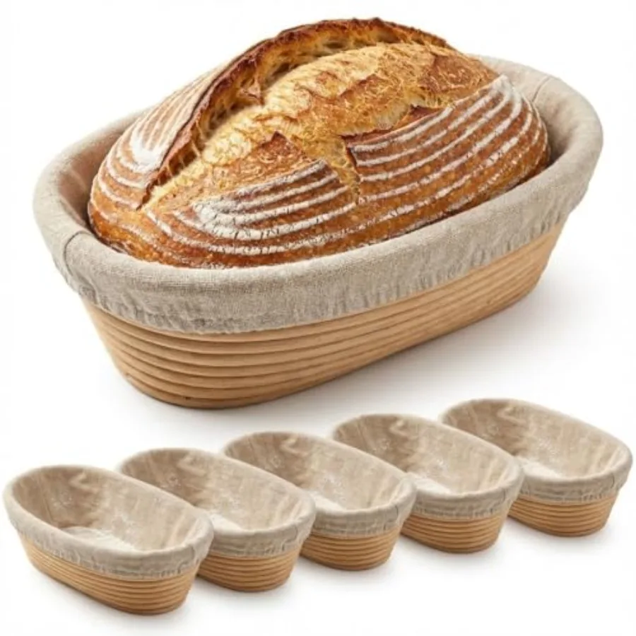 6 Pack Oval Banneton Proofing Basket Set 10 Inch, Natural Rattan Sourdough Bread Baskets with Linen Liners, Dough Baking Bowls
6 Pack Oval Banneton Proofing Basket Set 10 Inch, Natural Rattan Sourdough Bread Baskets with Linen Liners, Dough Baking Bowls