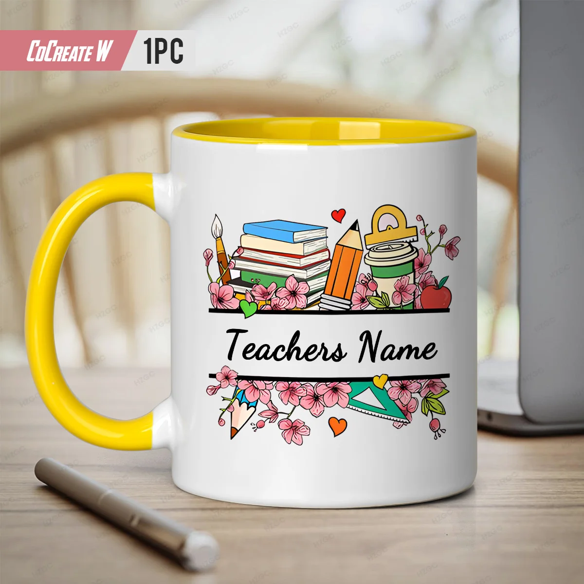 Custom 11oz Ceramic Coffee Mug with Name Personalized Teacher Themed Tea Cup Featuring Books Pencils and Floral Design
Custom 11oz Ceramic Coffee Mug with Name Personalized Teacher Themed Tea Cup Featuring Books Pencils and Floral Design