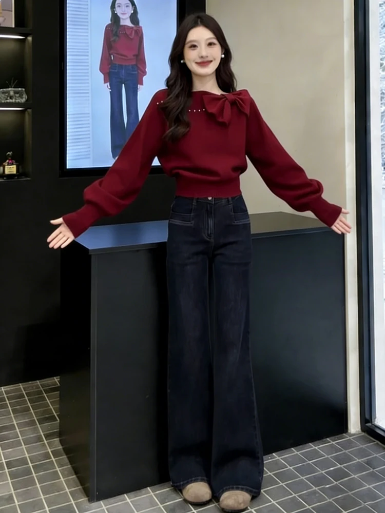 Bury Knot Knitted Sweater High Waist Bell Bot Jeans Women's Faion Spring New Two-Piece Slimming Set
Bury Knot Knitted Sweater High Waist Bell Bot Jeans Women's Faion Spring New Two-Piece Slimming Set