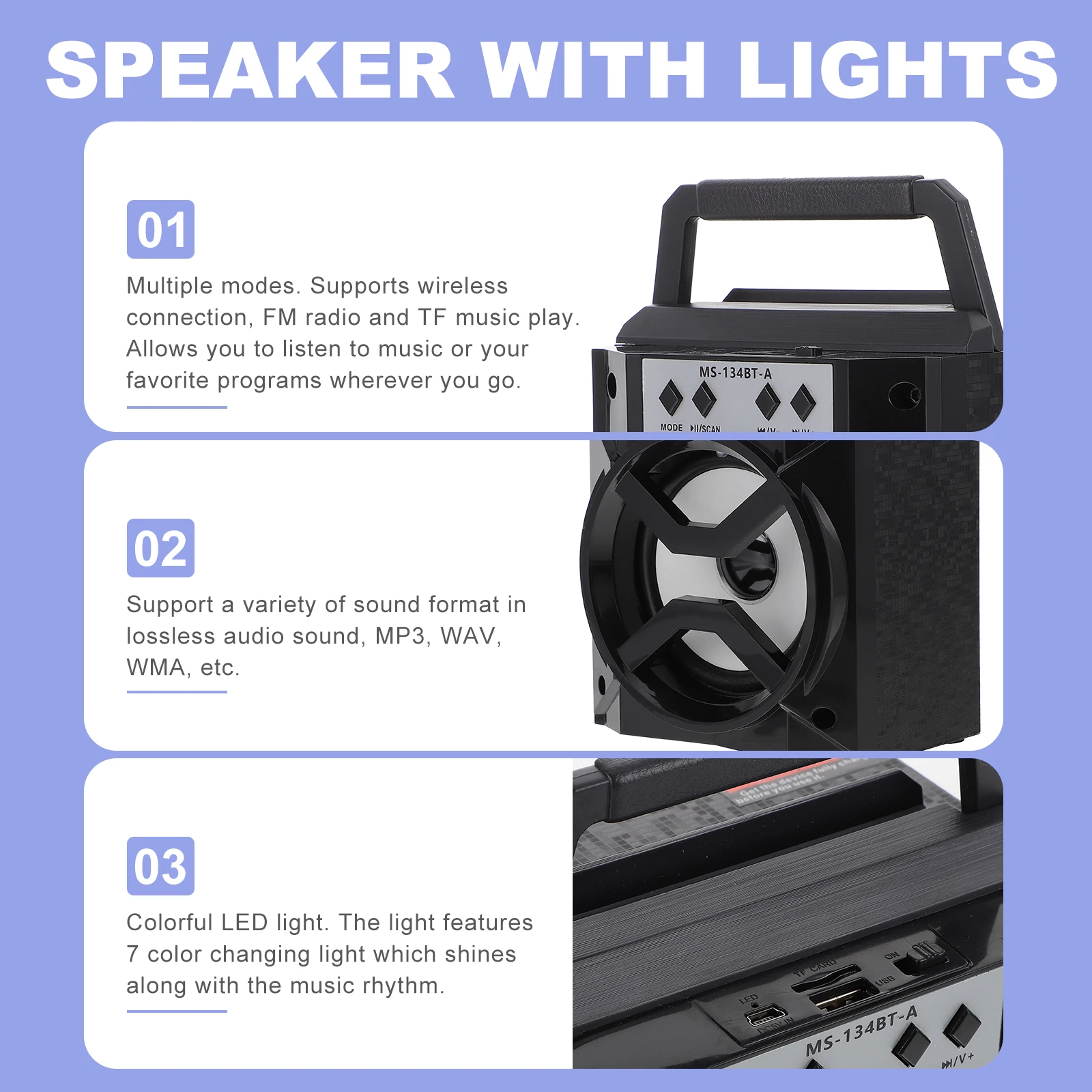 Portable Speaker with LED Lights 10m Wireless Subwoofer Sound Box Card Long Life
Portable Speaker with LED Lights 10m Wireless Subwoofer Sound Box Card Long Life