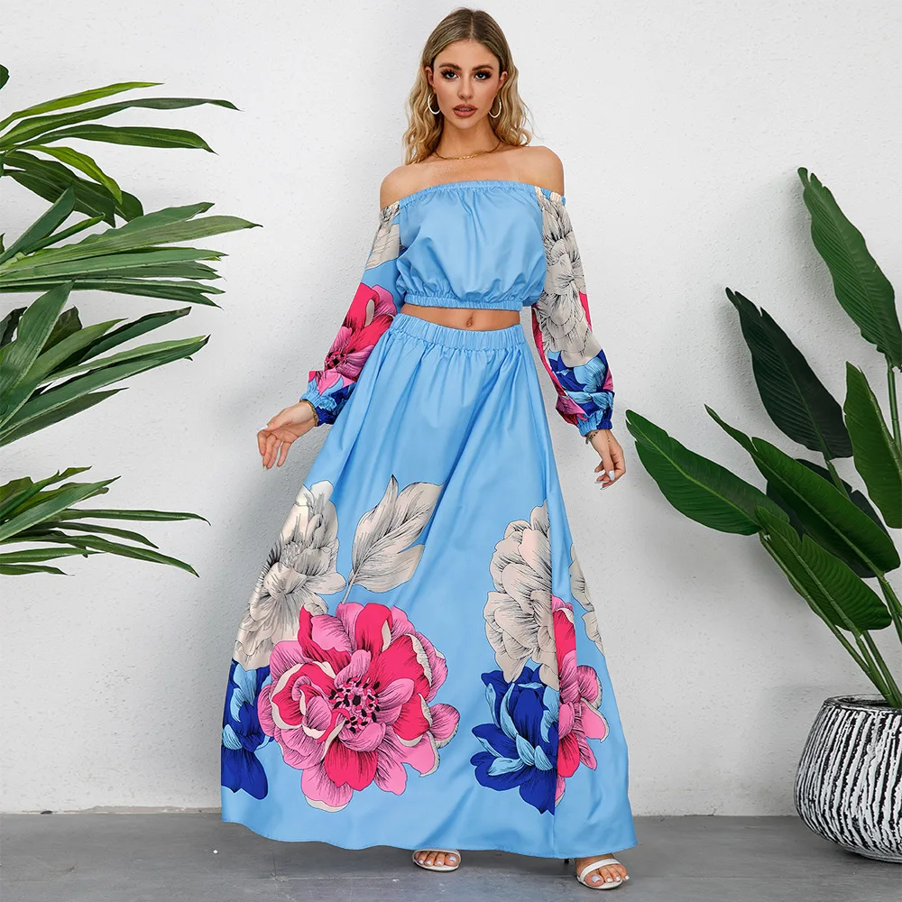 Elegant Women's Retro Printed One Shoulder Long Sleeved Backless Sexy Top Fashionable Loose Hem Long Skirt Two-piece Set S-2XL
Elegant Women's Retro Printed One Shoulder Long Sleeved Backless Sexy Top Fashionable Loose Hem Long Skirt Two-piece Set S-2XL