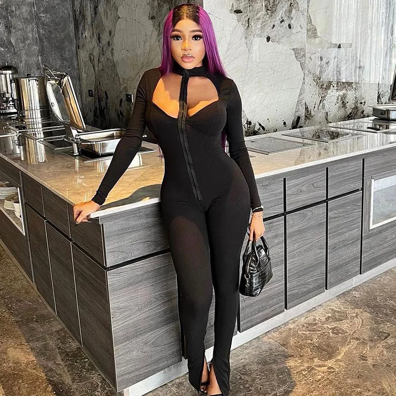 Solid Ribbed Jumpsuits Women Sexy Hollow Out Zipper Halter Full Sleeve Slim Rompers Fashion Casual Stretch Overalls Streetwear
Solid Ribbed Jumpsuits Women Sexy Hollow Out Zipper Halter Full Sleeve Slim Rompers Fashion Casual Stretch Overalls Streetwear