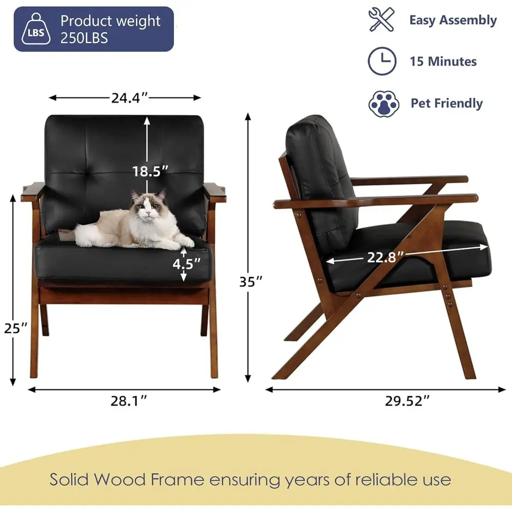 Mid Century Modern Leather Accent Chairs Set of 2, Black Lounge Armchairs with Solid Wood Frame amp Wooden Arms, Comfy Reading
Mid Century Modern Leather Accent Chairs Set of 2, Black Lounge Armchairs with Solid Wood Frame amp Wooden Arms, Comfy Reading