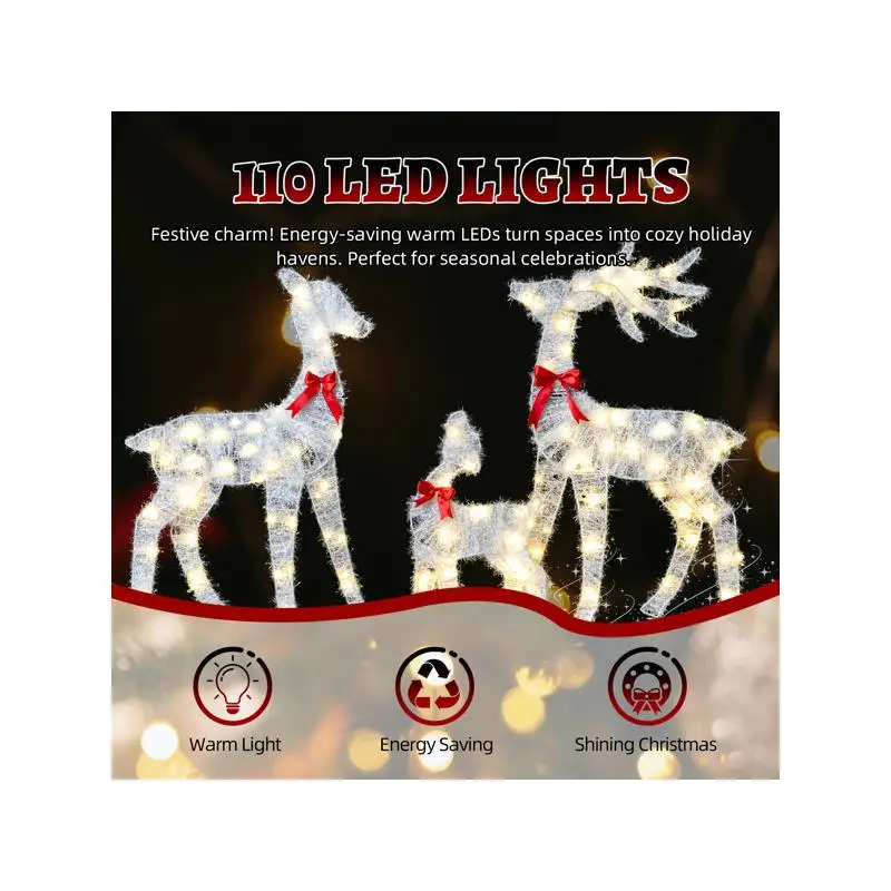 Рождественский семейный уличный декор с мишурой из 3 предметов с подсветкой, всепогодный набор с оленями и 110 светодиодными теплыми белыми огнями, 2,4 фута
Рождественский семейный уличный декор с мишурой из 3 предметов с подсветкой, всепогодный набор с оленями и 110 светодиодными теплыми белыми огнями, 2,4 фута