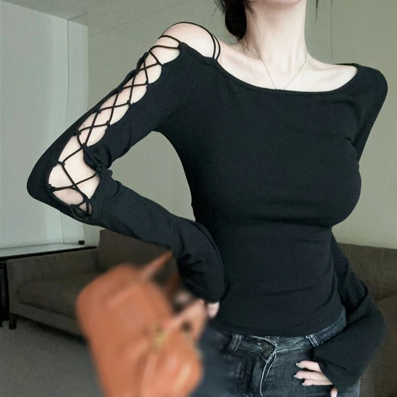 Women's Off Shoulder Sexy Tops Slim Chic T-shirt Bandage Cutout Cross Long Sleeve t-Shirt Spring and Autumn Pullover Y2k Tops
Women's Off Shoulder Sexy Tops Slim Chic T-shirt Bandage Cutout Cross Long Sleeve t-Shirt Spring and Autumn Pullover Y2k Tops