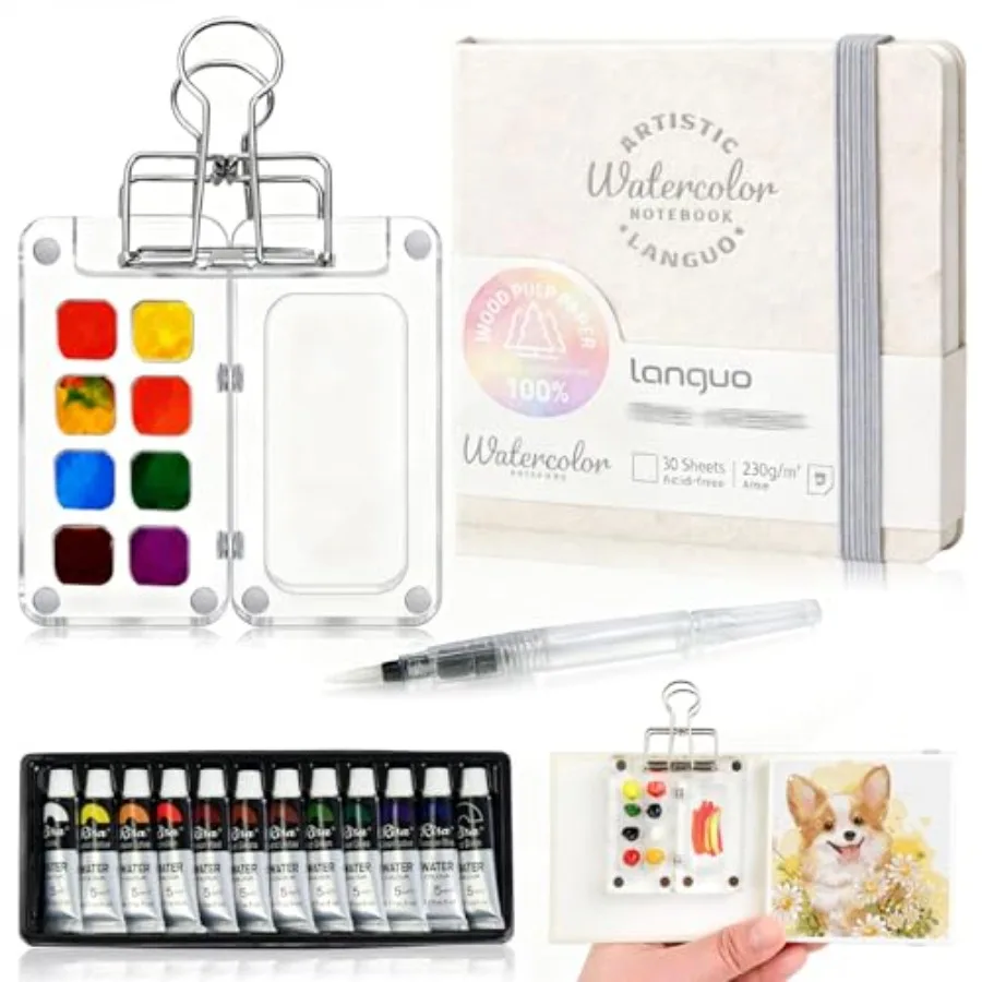 Mini Watercolor Paint Set Portable, Travel Paint kit, Paint Palette Travel Kit Set with Paint, Watercolor Pens, Sketchbook, Bin
Mini Watercolor Paint Set Portable, Travel Paint kit, Paint Palette Travel Kit Set with Paint, Watercolor Pens, Sketchbook, Bin
