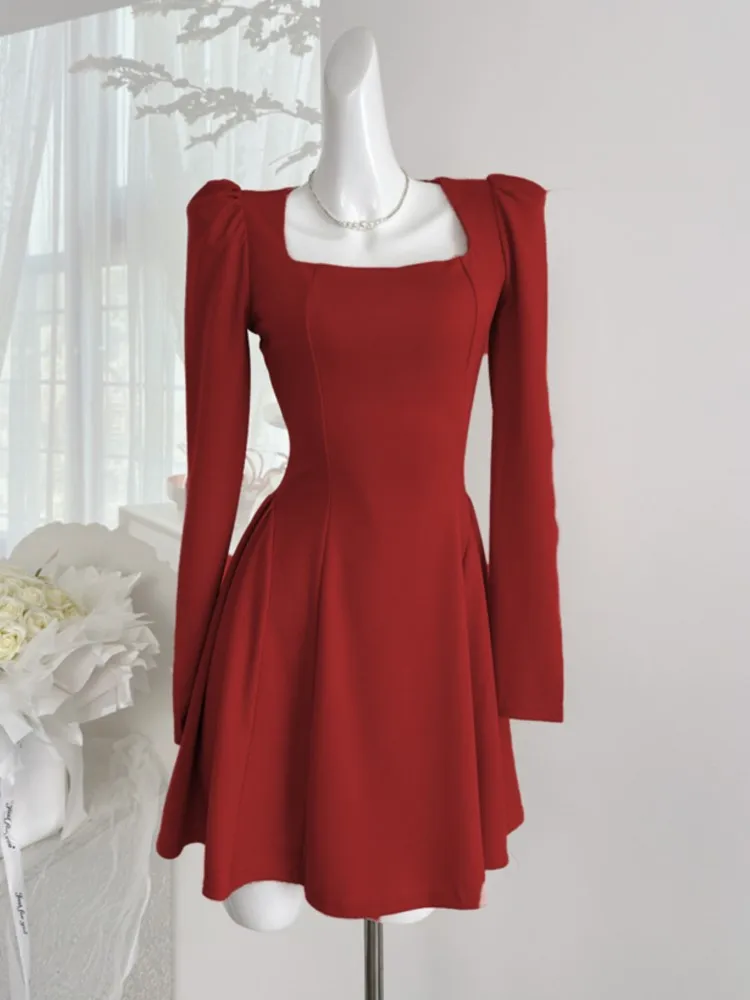 Women Square Collar Mini Dress 2024 Autumn Long Sleeve A-line Robe Fashion Solid Color Vestidos Elegant Evening Party Clothing
Women Square Collar Mini Dress 2024 Autumn Long Sleeve A-line Robe Fashion Solid Color Vestidos Elegant Evening Party Clothing