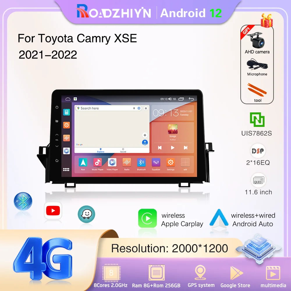 11,6 дюймовый Android 12 Автомобильный мультимедийный видеоплеер для Toyota Camry XSE 2021 - 2022 gps-навигация, радио, стерео Carplay 4G 360 камера
11,6 дюймовый Android 12 Автомобильный мультимедийный видеоплеер для Toyota Camry XSE 2021 - 2022 gps-навигация, радио, стерео Carplay 4G 360 камера