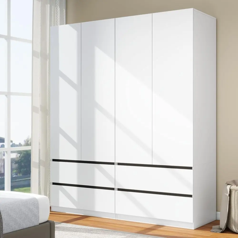 Contemporary Wooden Bedroom Armoire, 75 Large Capacity with 4 Drawers, Hanging Rod and Shelves
Contemporary Wooden Bedroom Armoire, 75 Large Capacity with 4 Drawers, Hanging Rod and Shelves