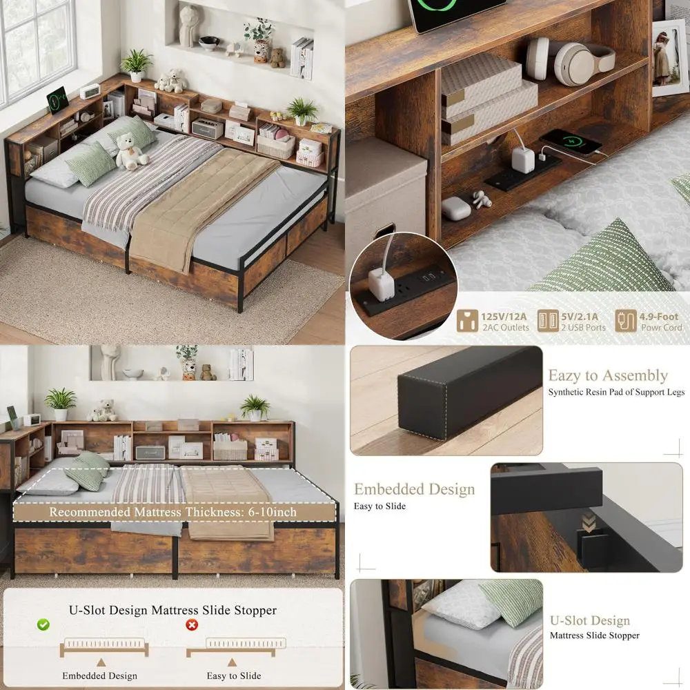 Full Size Bed with High Headboard, 2 Drawers, 8 Bookcases, Daybed with Charging Station for Kids and Teens
Full Size Bed with High Headboard, 2 Drawers, 8 Bookcases, Daybed with Charging Station for Kids and Teens