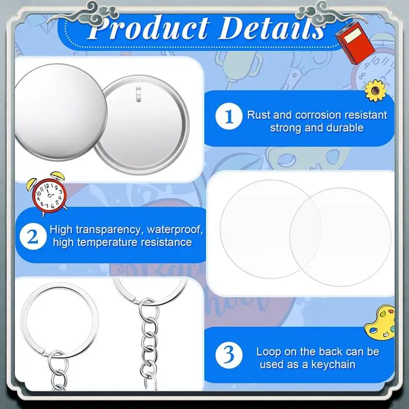 Durable Button Making Keychain Supplies Metal Button Badge Set,Metal Shell, Plastic Film, Backing Parts, Button Machine Keychain
Durable Button Making Keychain Supplies Metal Button Badge Set,Metal Shell, Plastic Film, Backing Parts, Button Machine Keychain