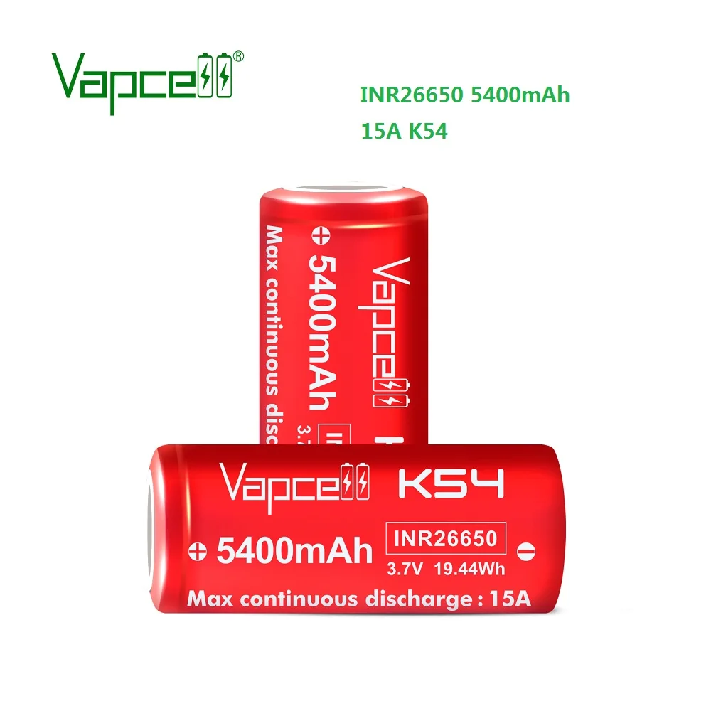 Vapcell K54 INR26650 литиевая батарея большой емкости 3,7 В 5400 мАч 26650 литий-ионный аккумулятор для электрических велосипедов, скутеров
Vapcell K54 INR26650 литиевая батарея большой емкости 3,7 В 5400 мАч 26650 литий-ионный аккумулятор для электрических велосипедов, скутеров