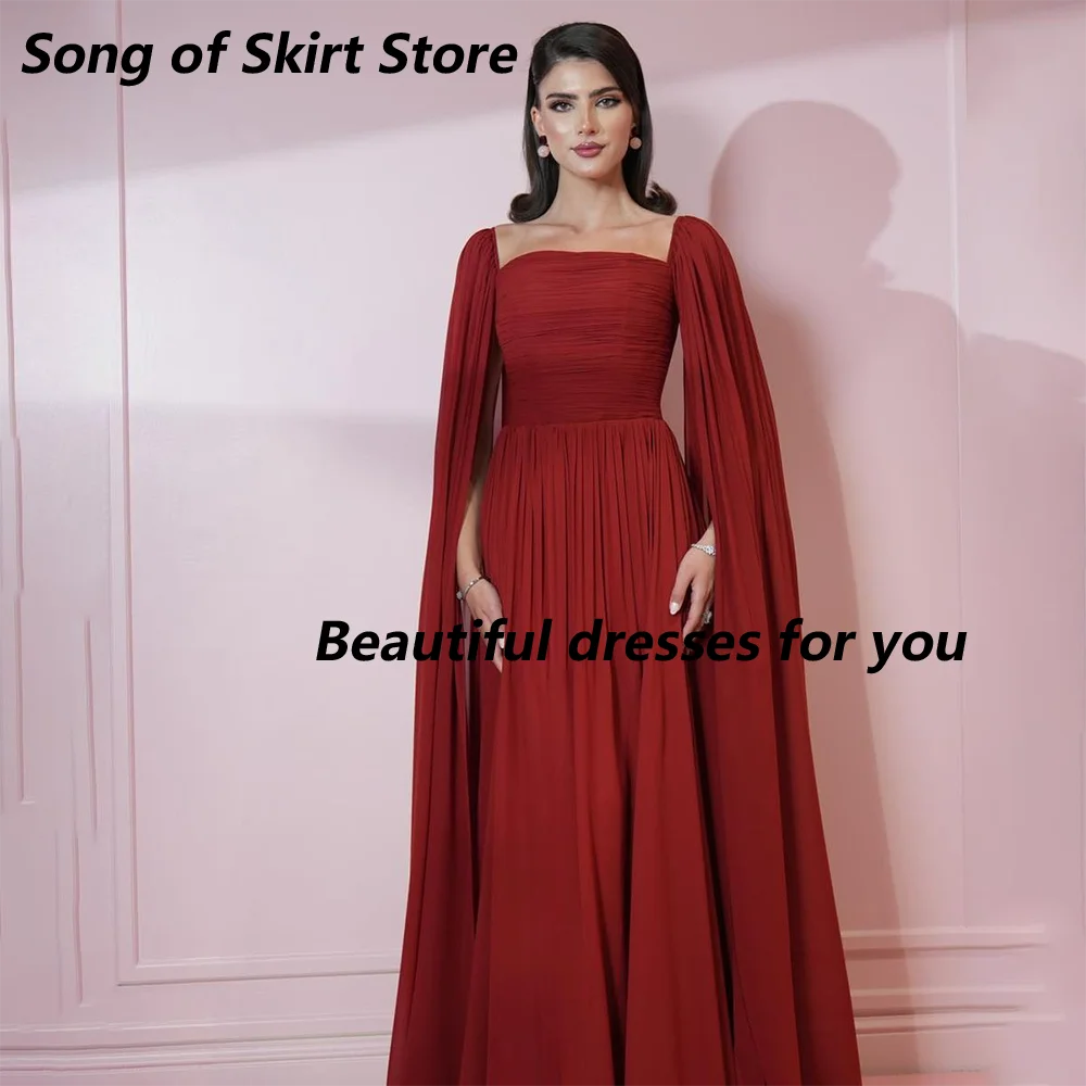 Red Evening Dress Customized Elegant Off Shoulder Party Gown Cape Sleeves Pleats Chiffon Floor Length A Line Prom Dress
Red Evening Dress Customized Elegant Off Shoulder Party Gown Cape Sleeves Pleats Chiffon Floor Length A Line Prom Dress