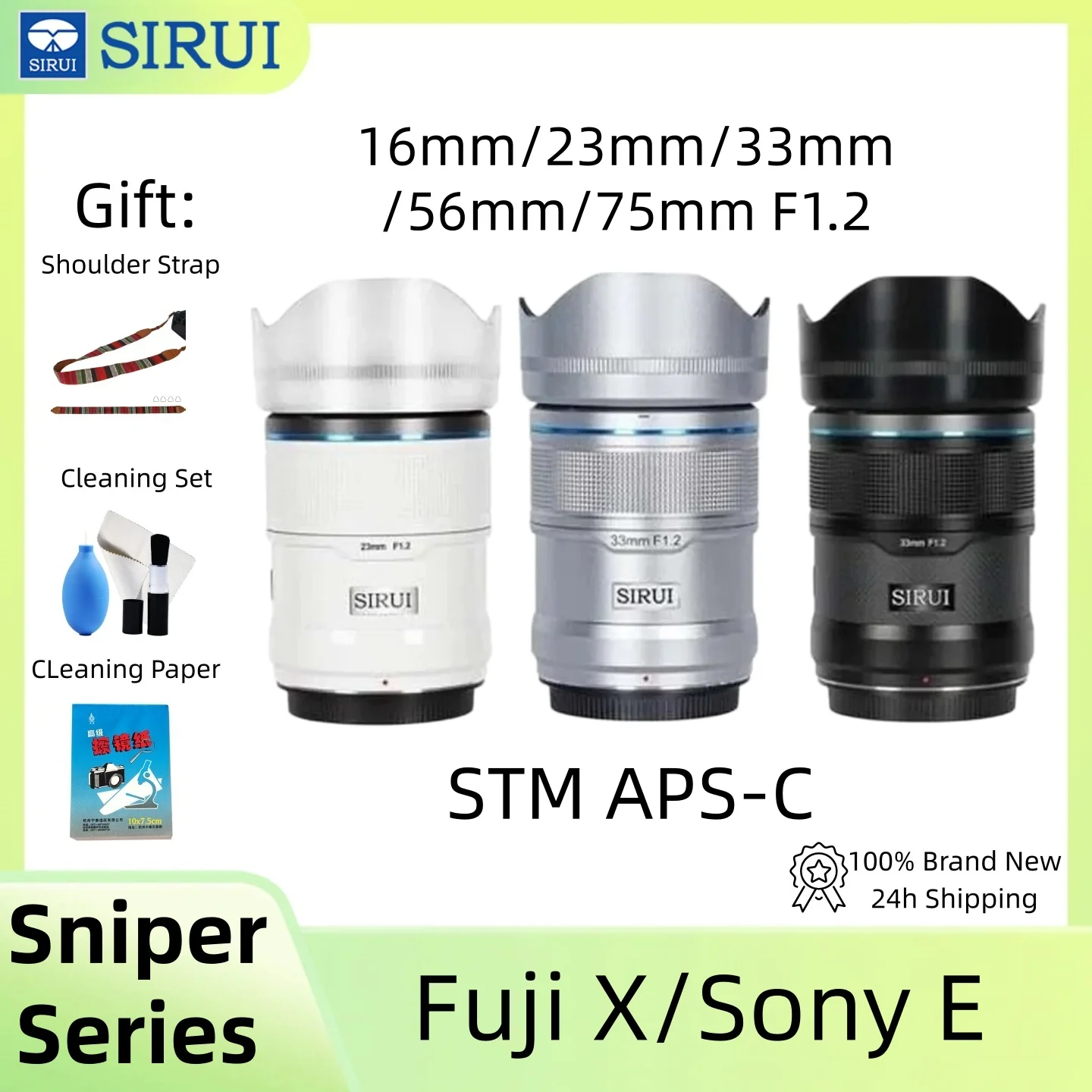 SIRUI Sniper Series 16mm 23mm 33mm 56mm 75mm F1.2 APS-C STM Autofocus Lens Set for Sony E/Fuji X Mount A5000 XA1 A6000 A7C2 XT20
SIRUI Sniper Series 16mm 23mm 33mm 56mm 75mm F1.2 APS-C STM Autofocus Lens Set for Sony E/Fuji X Mount A5000 XA1 A6000 A7C2 XT20