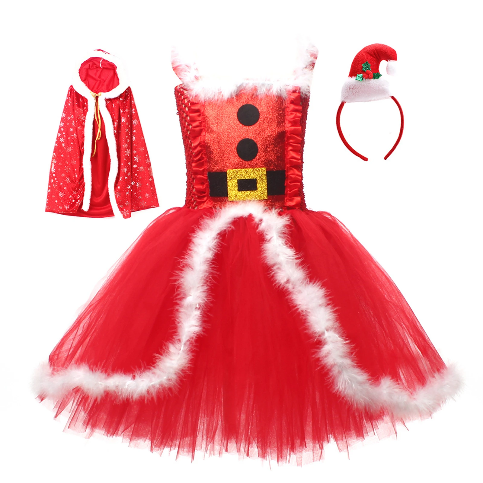 Girl'S Christmas Plush Red Dress With Cloak Headband Christmas Performance Puff Skirt Santa Claus Outfit Xmas Ruffles Tutu Dress
Girl'S Christmas Plush Red Dress With Cloak Headband Christmas Performance Puff Skirt Santa Claus Outfit Xmas Ruffles Tutu Dress