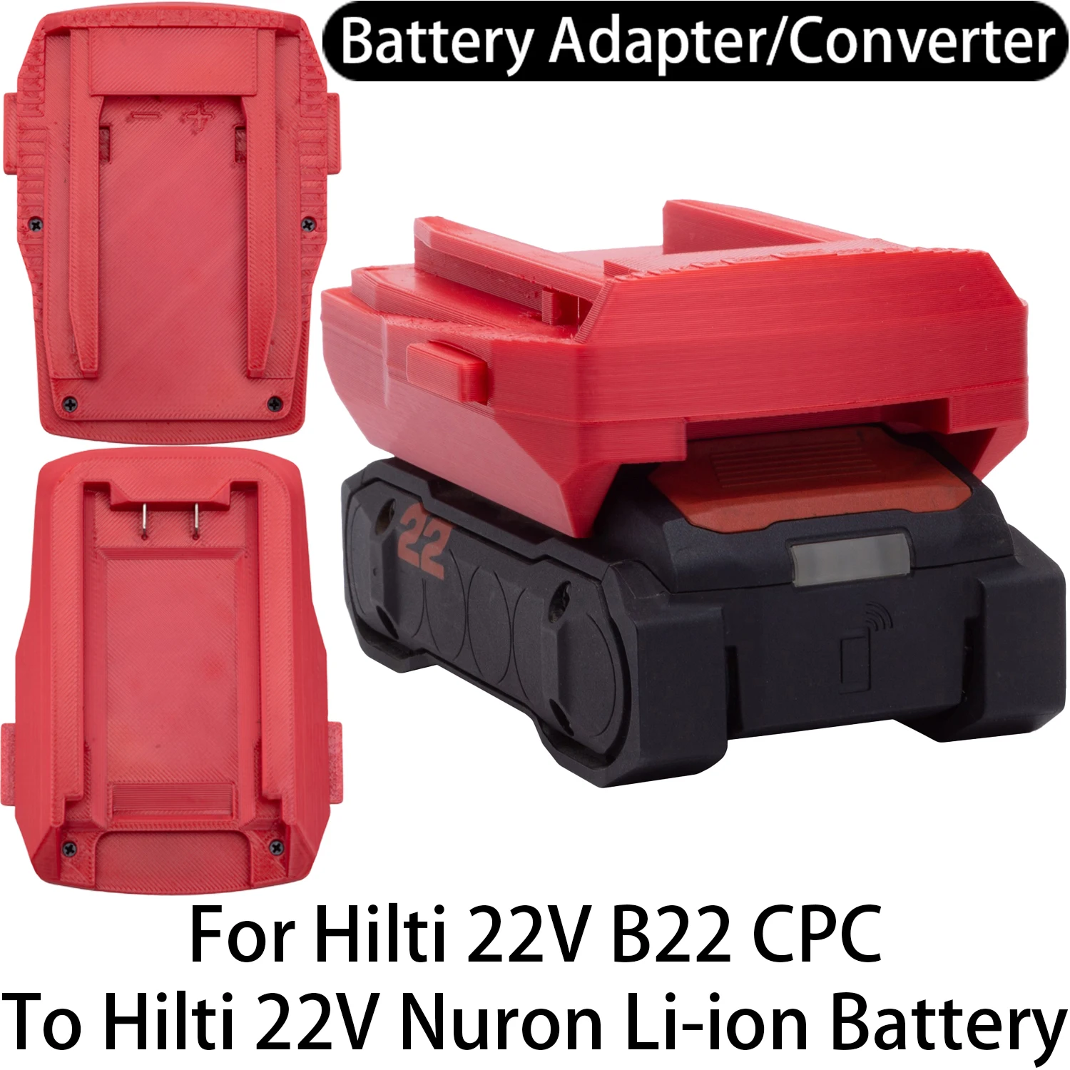 Adapter/Converter for old Hilti 22V B22 CPC Li-ion Tool To new Hilti 22V Nuron Li-ion Battery Adapter Power Tool Accessory
Adapter/Converter for old Hilti 22V B22 CPC Li-ion Tool To new Hilti 22V Nuron Li-ion Battery Adapter Power Tool Accessory