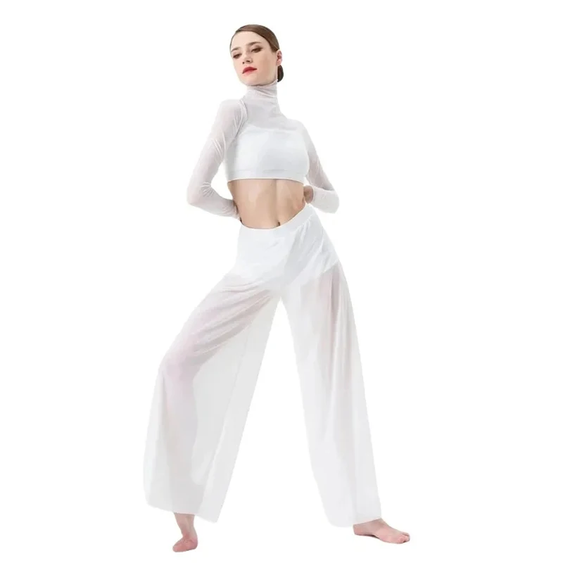 Lyrical Mesh Tops Wide Leg Pants Dance Suit Women Elegant Classical Modern Contemporary Dance Practice Suit Ballet Dance Costume
Lyrical Mesh Tops Wide Leg Pants Dance Suit Women Elegant Classical Modern Contemporary Dance Practice Suit Ballet Dance Costume