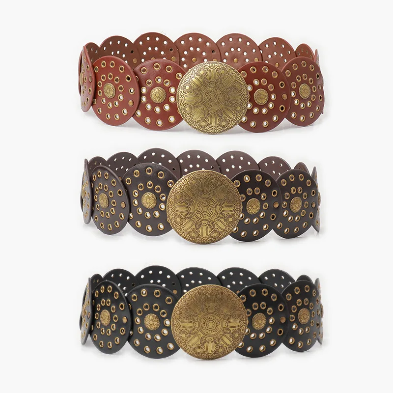 PU Leather Waistband Vintage Large Round Buckle Waist Belt Girdle For Women Western Cowboy Wide Golden Rivet Steampunk Circles
PU Leather Waistband Vintage Large Round Buckle Waist Belt Girdle For Women Western Cowboy Wide Golden Rivet Steampunk Circles