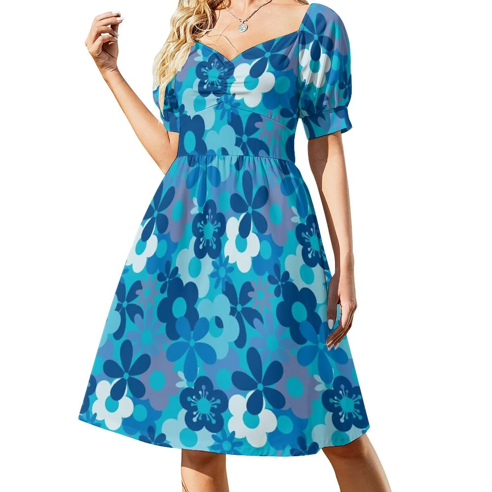 Beautiful Cool Blues Flower Power Seamless Pattern Print Short-Sleeved Dress Evening dresses
Beautiful Cool Blues Flower Power Seamless Pattern Print Short-Sleeved Dress Evening dresses