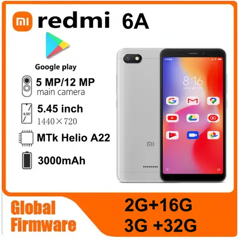 Global firmware Xiaomi Redmi 6A  smartphone5.45" 13MP  MediaTek Helio A22 3000mAh Facial recognition used phone