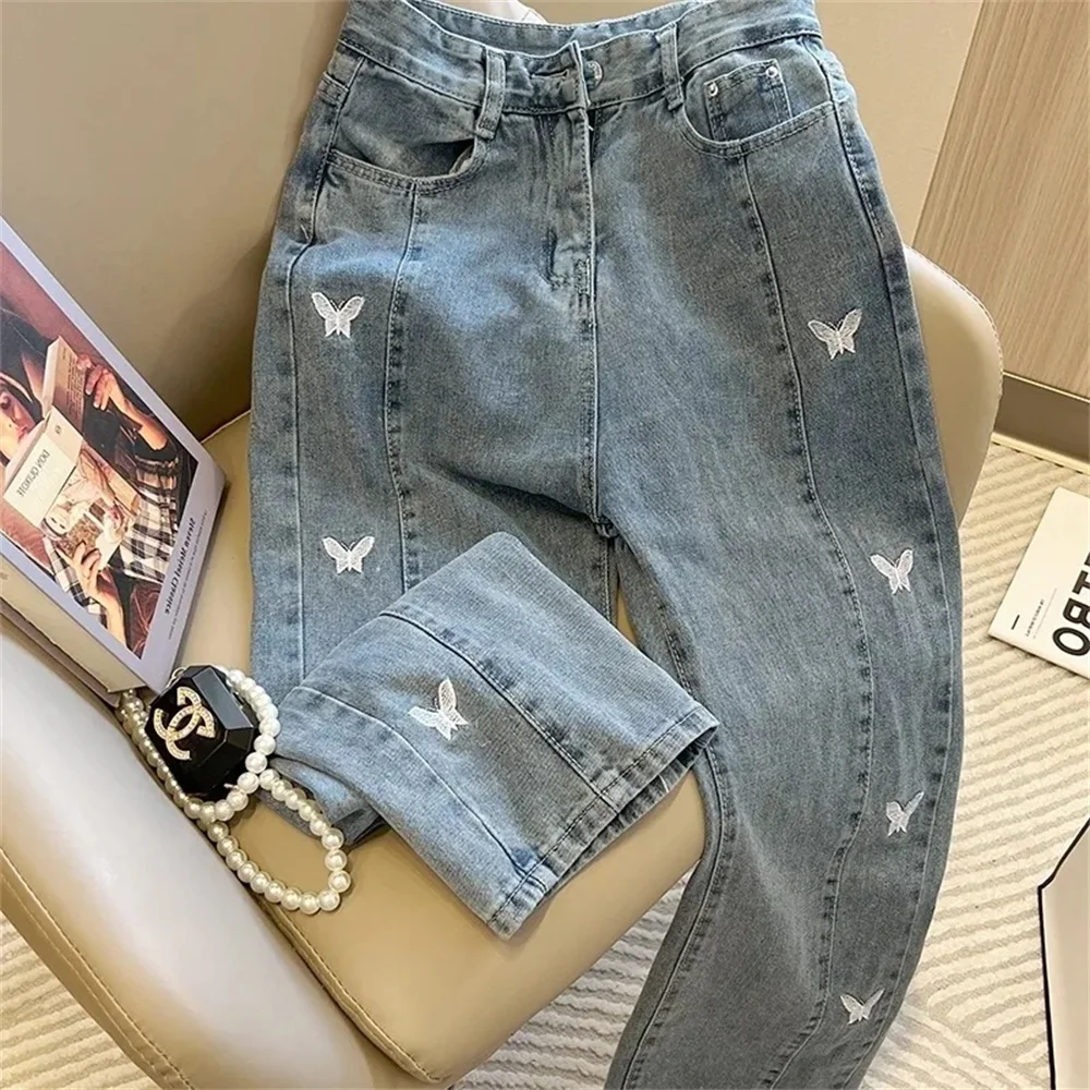 Women Chic Butterfly Embroidery Wide Leg Pants Sweet High Waist Denim Pants Female Streetwear Straight Jeans Fashion Trousers
Women Chic Butterfly Embroidery Wide Leg Pants Sweet High Waist Denim Pants Female Streetwear Straight Jeans Fashion Trousers