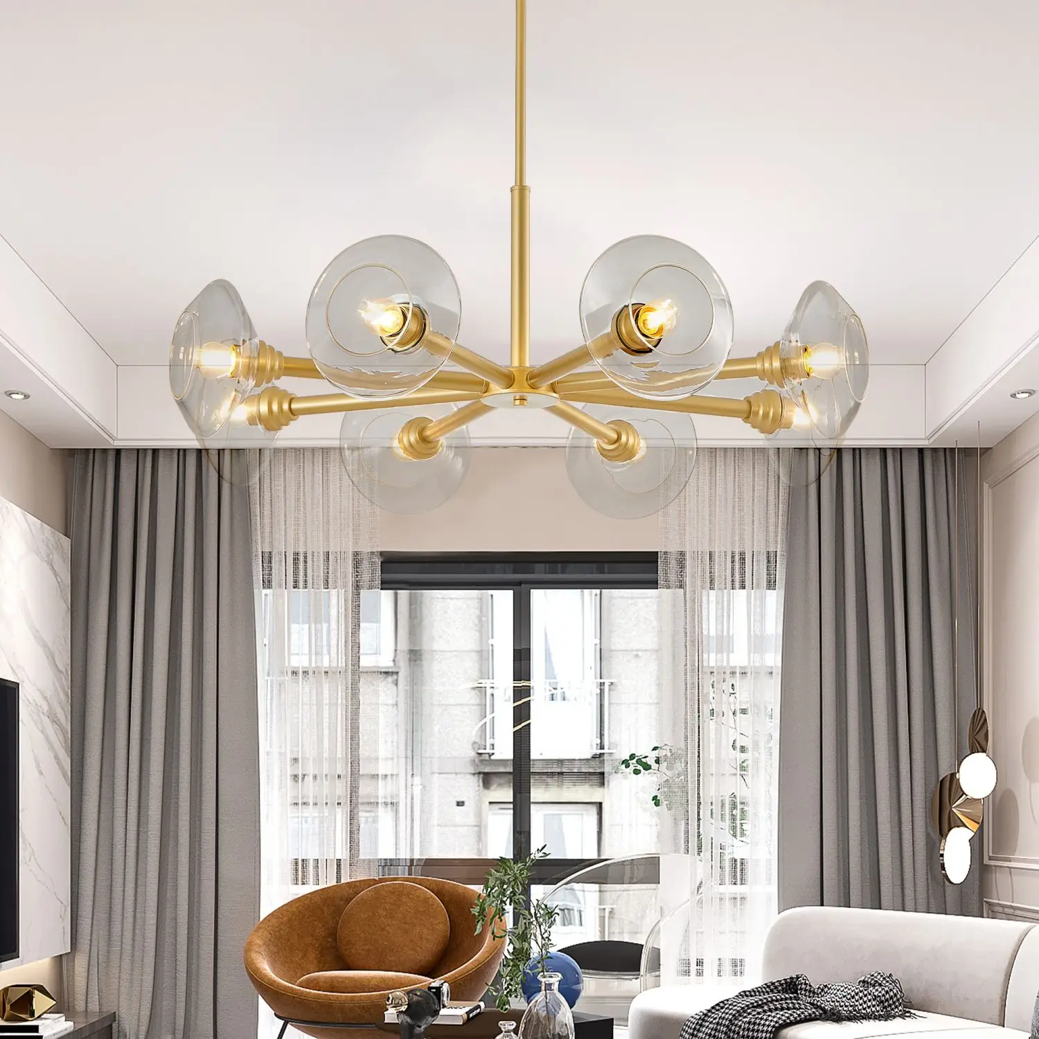 Modern Gold 8-Light Sputnik Chandelier with Clear Glass Shades, Mid-Century Hanging Pendant Light Fixture for Dining Room, Livin
Modern Gold 8-Light Sputnik Chandelier with Clear Glass Shades, Mid-Century Hanging Pendant Light Fixture for Dining Room, Livin
