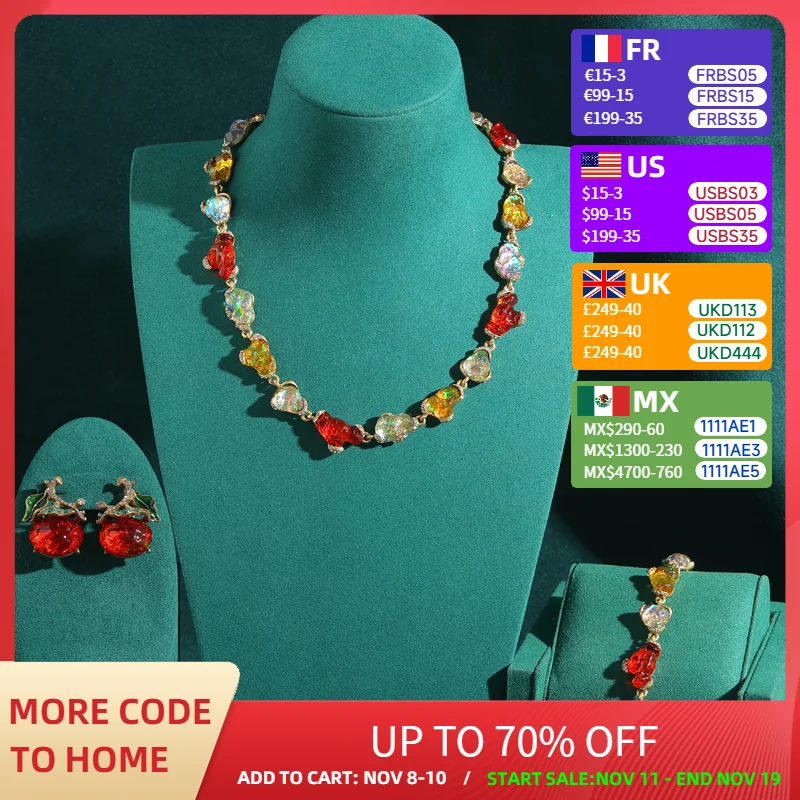 Vintage Jewelry Set For Woman High Quality Shaped Colorful Glass Clouds Natural Stone Cherry Earrings Necklace Bracelet 2025
Vintage Jewelry Set For Woman High Quality Shaped Colorful Glass Clouds Natural Stone Cherry Earrings Necklace Bracelet 2025