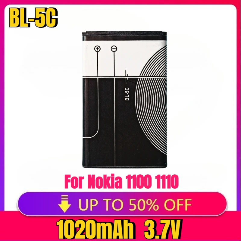 New BL-5C BL5C 3.7V 1020mAh Phone Battery for Nokia 1100 1110 1200 1208 1280 2600 2700 3100 3110 5130 6230 1600 Battery
New BL-5C BL5C 3.7V 1020mAh Phone Battery for Nokia 1100 1110 1200 1208 1280 2600 2700 3100 3110 5130 6230 1600 Battery