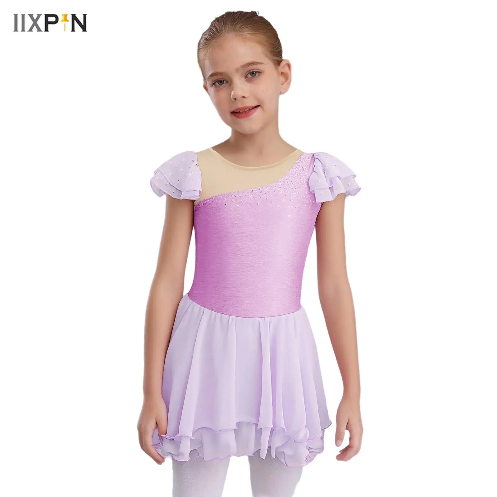 Kids Girls Ballet Dance Dress Ruffle Sleeves Sheer Mesh Patchwork Lettuce Hem Shiny Rhinestones Tutu Dress Ballerina Competition
Kids Girls Ballet Dance Dress Ruffle Sleeves Sheer Mesh Patchwork Lettuce Hem Shiny Rhinestones Tutu Dress Ballerina Competition