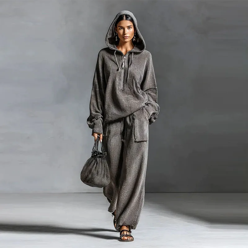 Street style solid color pocket loose fashion two-piece set comfortable sportswear set pullover hoodie and wide leg pants set
Street style solid color pocket loose fashion two-piece set comfortable sportswear set pullover hoodie and wide leg pants set