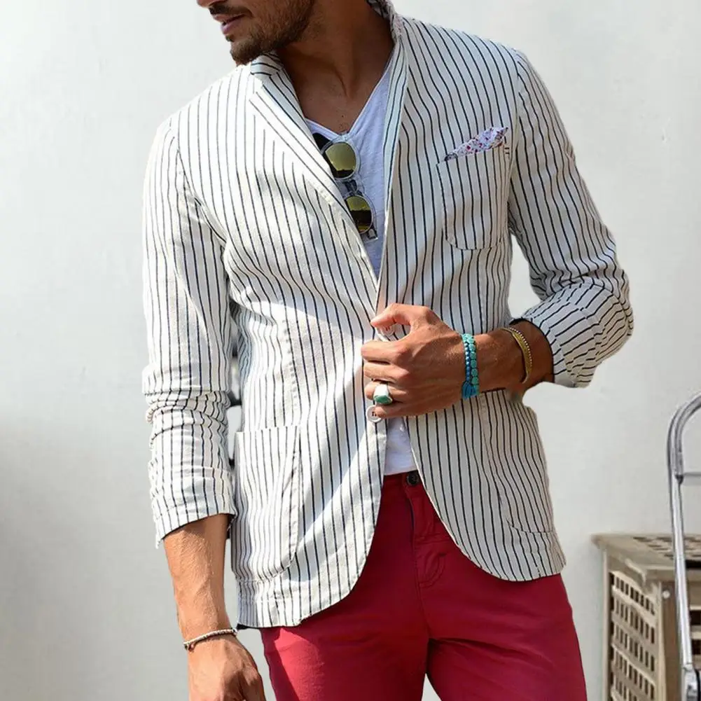 Slim Fit Suit Jacket Stylish Men's Striped Print Suit Coat Lapel Long Sleeve with Pockets Buttons Placket Thin for Formal
Slim Fit Suit Jacket Stylish Men's Striped Print Suit Coat Lapel Long Sleeve with Pockets Buttons Placket Thin for Formal