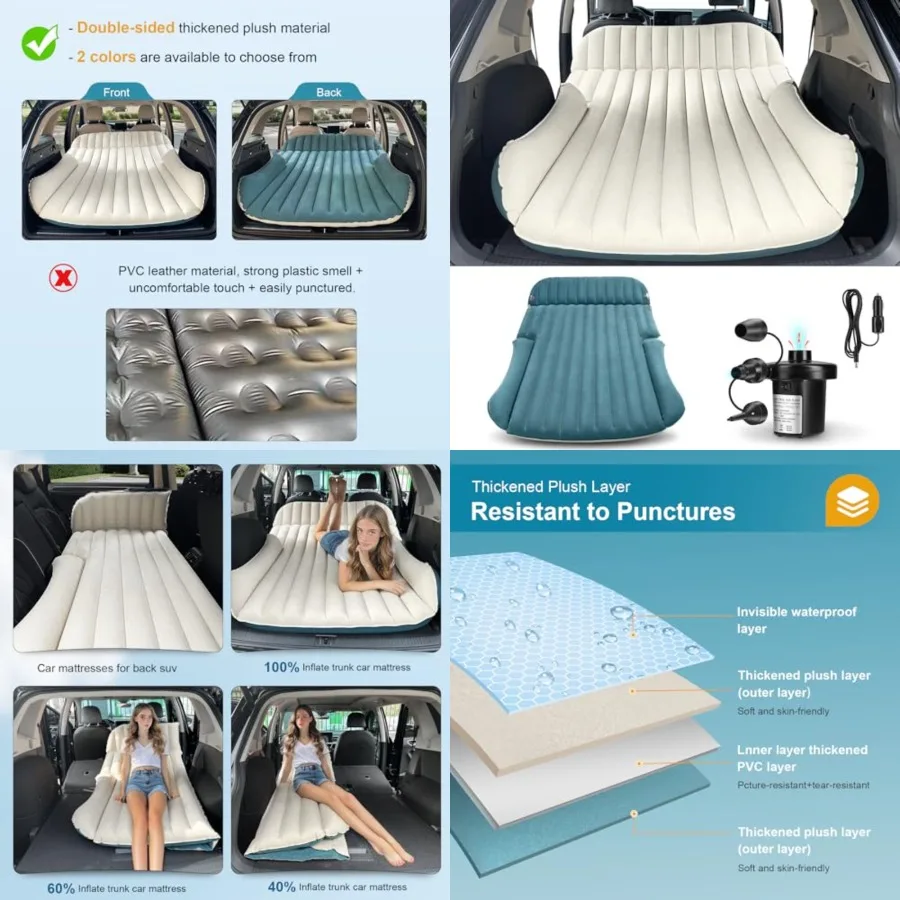 SUV Air Mattress with Double-Sided Flocked Surface, 6" Inflatable Car Bed with Pump & Pillow, Leakproof Car Mattress for Trunk, Auto Camping Road Trip - White/Blue Reversible
SUV Air Mattress with Double-Sided Flocked Surface, 6" Inflatable Car Bed with Pump & Pillow, Leakproof Car Mattress for Trunk, Auto Camping Road Trip - White/Blue Reversible