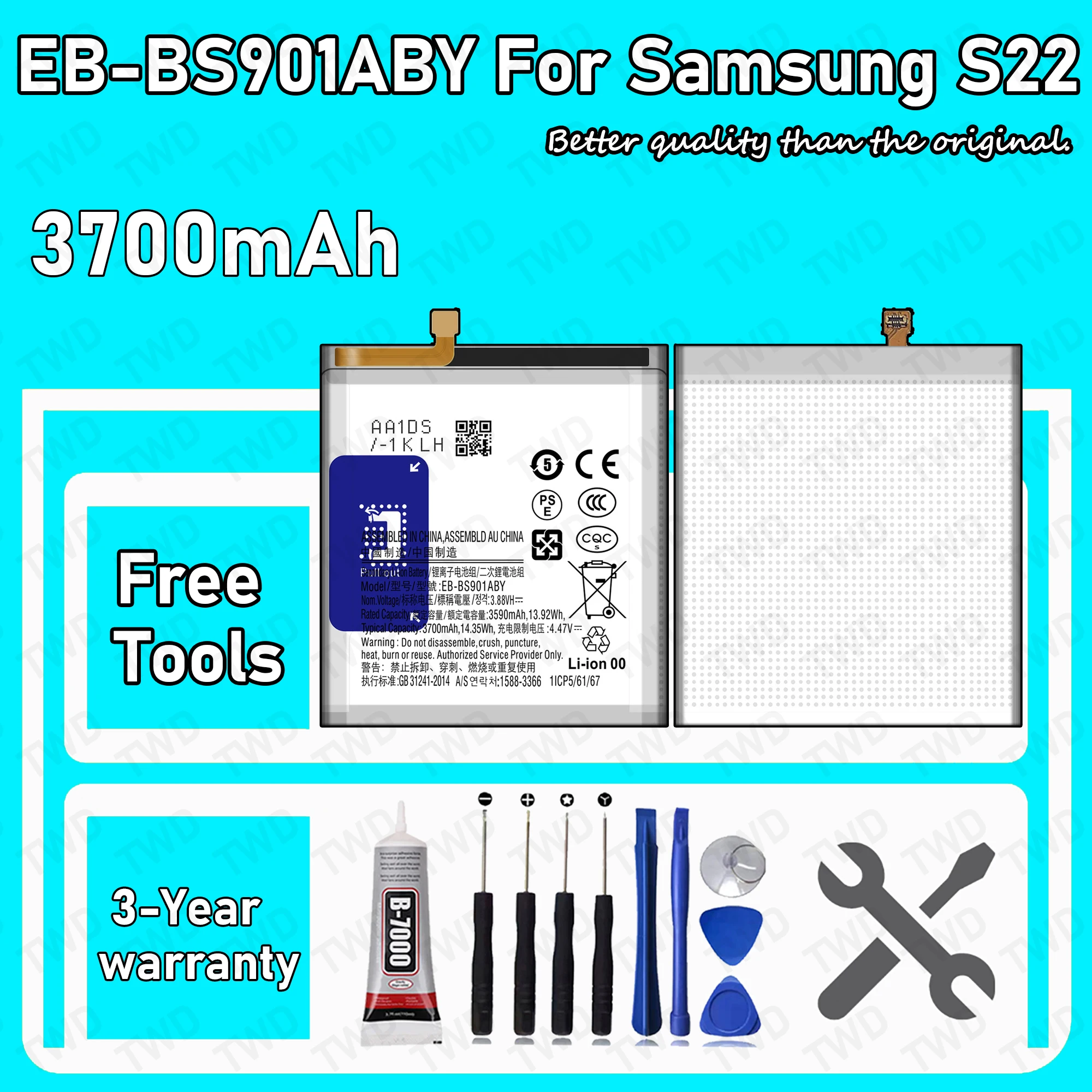 EB-BS901ABY Large capacity Battery For Samsung Galaxy S22/SM-S901B/SM-S901B/DS/SM-S901U Batteries New High Quanlity+Free Tools
EB-BS901ABY Large capacity Battery For Samsung Galaxy S22/SM-S901B/SM-S901B/DS/SM-S901U Batteries New High Quanlity+Free Tools