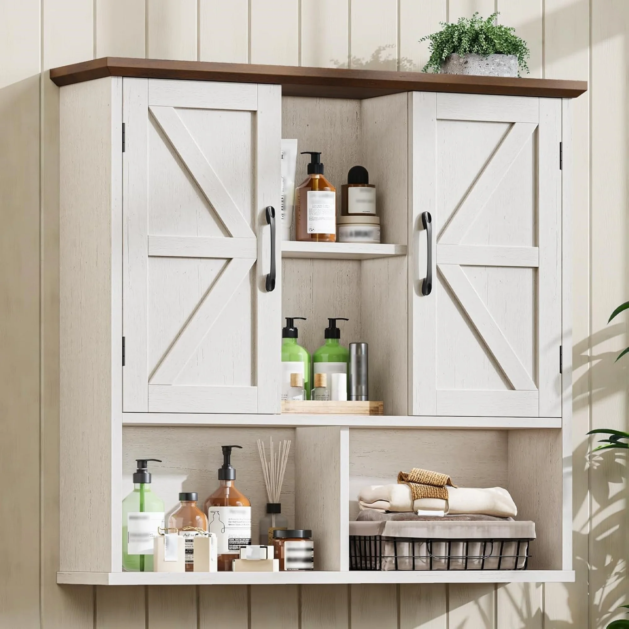 Bathroom Wall Cabinet, Farmhouse Medicine Cabinet with Double Barn Door and Adjustable Shelves, Wooden Vintage Storage Cabinet Wall Mounted for Bathroom, Kitchen Dining, Rustic White
Bathroom Wall Cabinet, Farmhouse Medicine Cabinet with Double Barn Door and Adjustable Shelves, Wooden Vintage Storage Cabinet Wall Mounted for Bathroom, Kitchen Dining, Rustic White