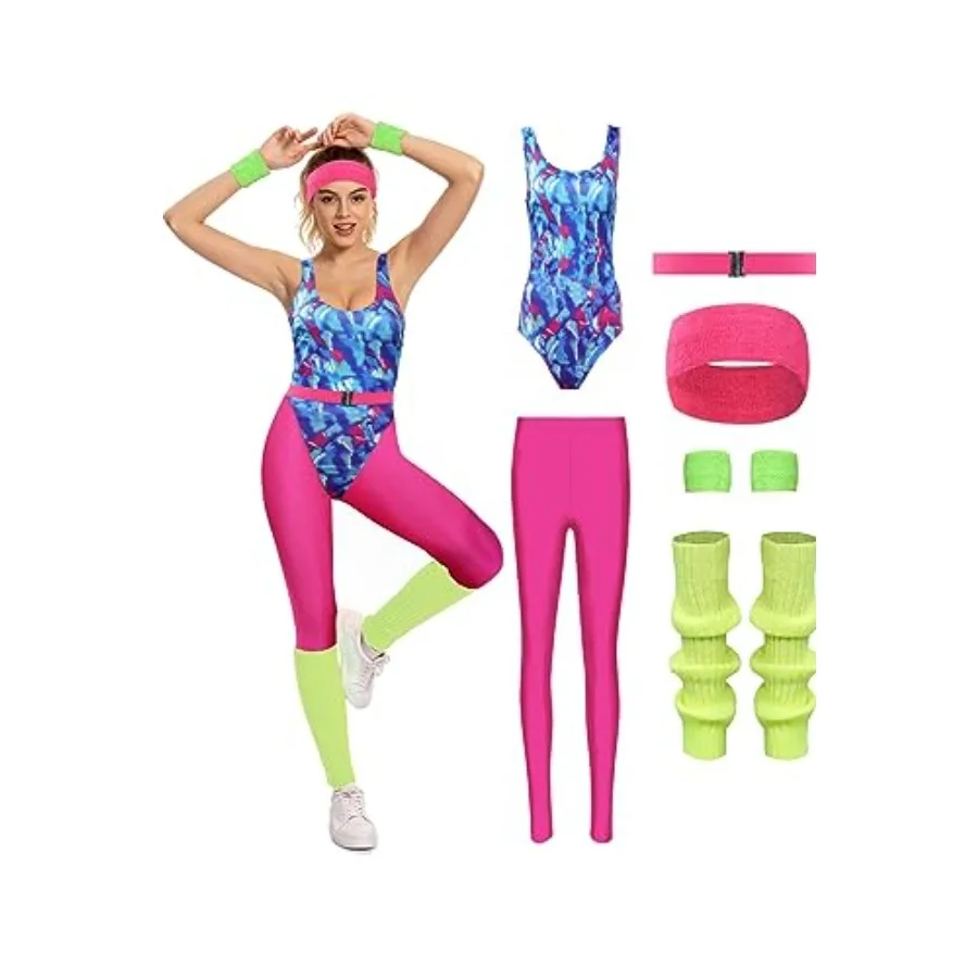 Womens Aerobics Costume 80s Workout Outfit 90s Accessories Set Retro Jogging Suit Waist Bag Gym Yoga Running
Womens Aerobics Costume 80s Workout Outfit 90s Accessories Set Retro Jogging Suit Waist Bag Gym Yoga Running