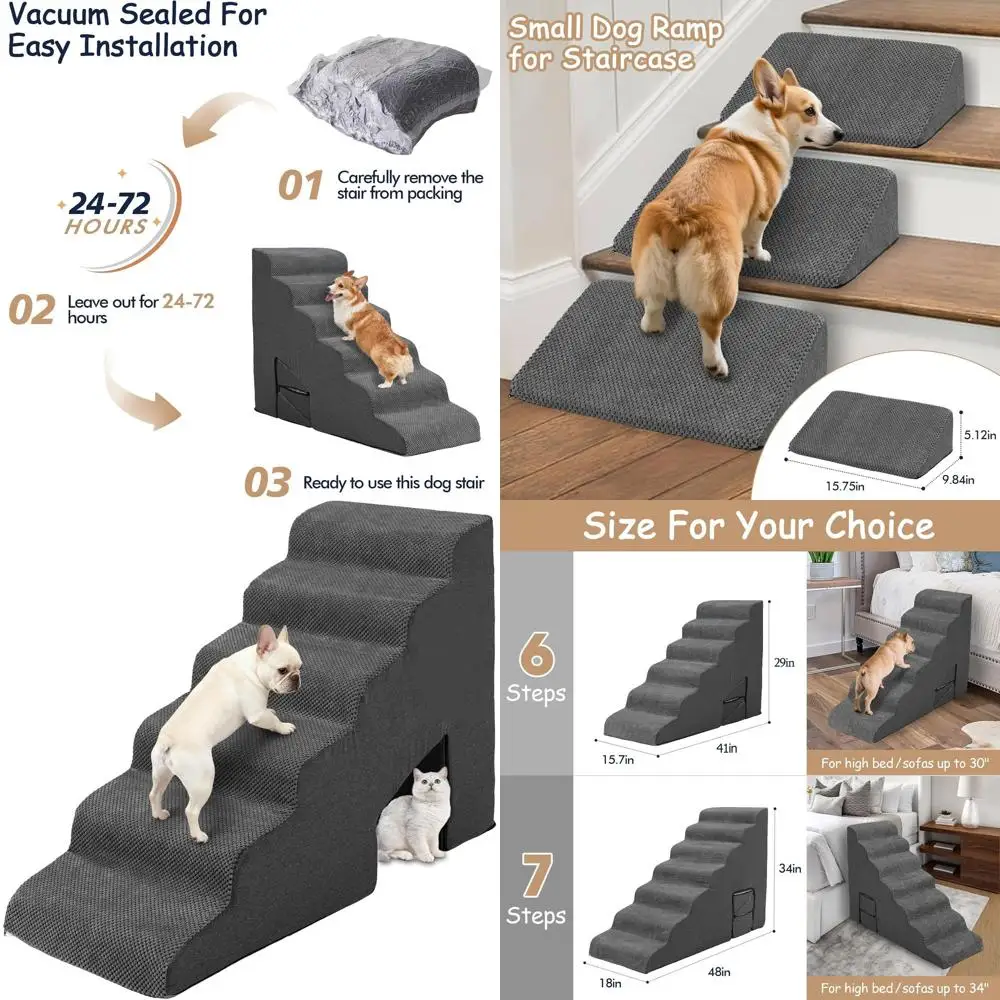 6-Step Dog Stairs for High Beds, 26-30 Inches Tall, Non-Slip Pet Ramp with 3 Pack Ramps for Easy Staircase Access
6-Step Dog Stairs for High Beds, 26-30 Inches Tall, Non-Slip Pet Ramp with 3 Pack Ramps for Easy Staircase Access