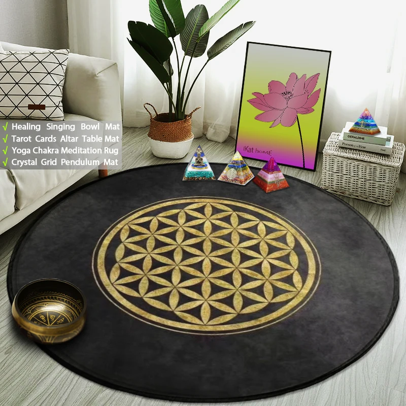 Black Gold Flower of Life Round Rug Chakra Healing Energy Yoga Mat Thick Non-slip Meditation Carpet Spiritual Singing Bowl Pad
Black Gold Flower of Life Round Rug Chakra Healing Energy Yoga Mat Thick Non-slip Meditation Carpet Spiritual Singing Bowl Pad