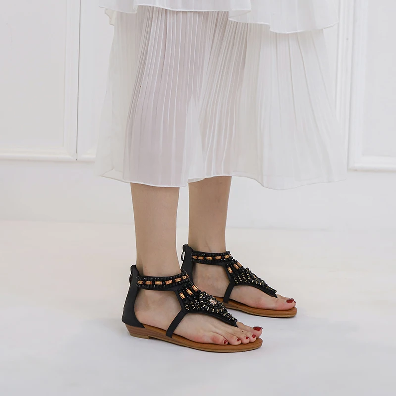 Retro Roma Fashion trendy women's sandals flat bottom clip on feet Bohemian rhinestone back zipper anti slip casual travel
Retro Roma Fashion trendy women's sandals flat bottom clip on feet Bohemian rhinestone back zipper anti slip casual travel