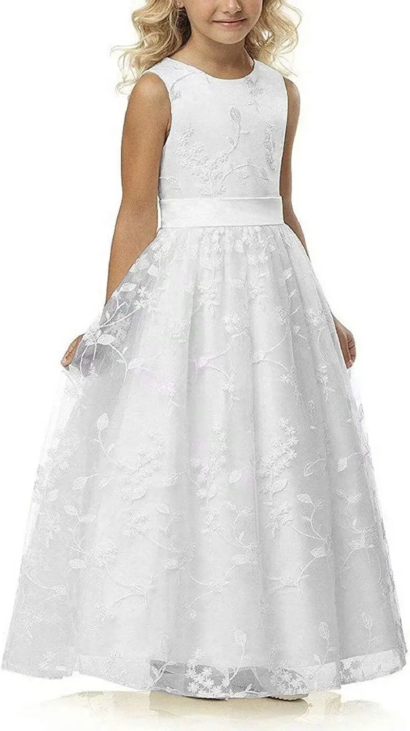 A line Wedding Pageant Lace Flower Girl Dress with Belt Applique Flower Party Dress For Girl Customized First Communion Dress
A line Wedding Pageant Lace Flower Girl Dress with Belt Applique Flower Party Dress For Girl Customized First Communion Dress