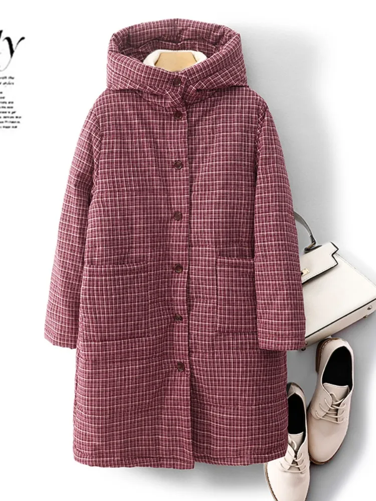 Retro Plaid Hooded Jacket Women's Winter Mid-Length Fashionable Mom Clothes Thick Warm Cotton Coat Outerwear
Retro Plaid Hooded Jacket Women's Winter Mid-Length Fashionable Mom Clothes Thick Warm Cotton Coat Outerwear