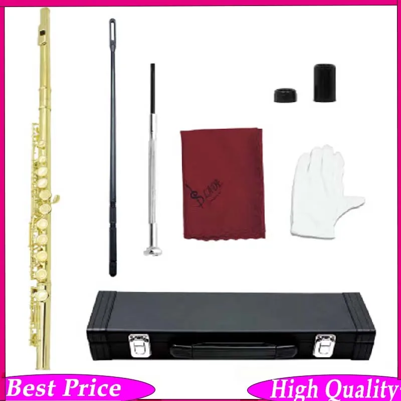 Gold 16 Holes C Key Closed Open Flute Professional Concert Flute with Box Cleaning Cloth Stick Gloves Accessories
Gold 16 Holes C Key Closed Open Flute Professional Concert Flute with Box Cleaning Cloth Stick Gloves Accessories