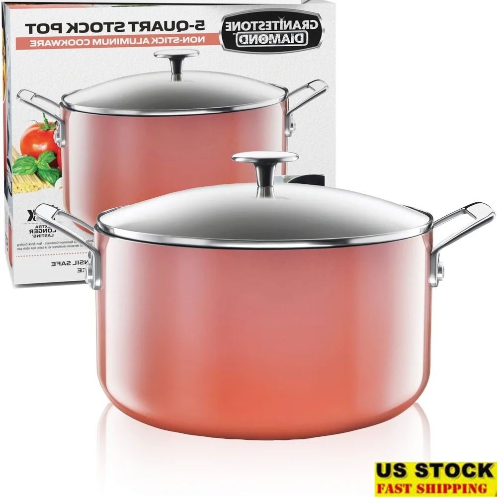 5 Quart Nonstick Stock Pot with Tempered Glass Lid Lightweight Aluminum Cooking Pot Stews Pasta Easy Cleanup Dishwasher Safe
5 Quart Nonstick Stock Pot with Tempered Glass Lid Lightweight Aluminum Cooking Pot Stews Pasta Easy Cleanup Dishwasher Safe