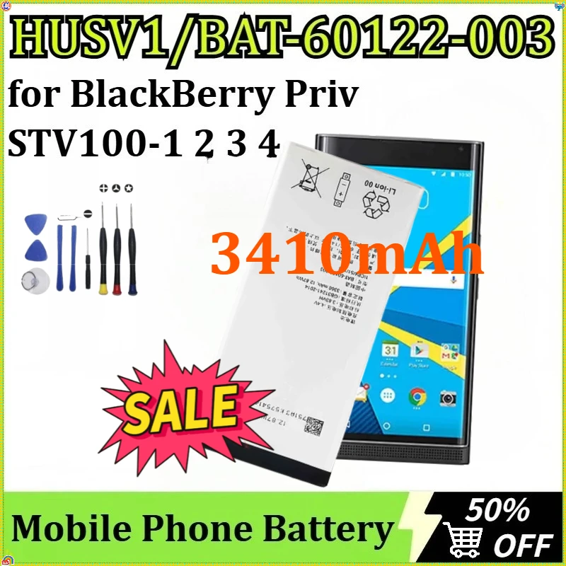 For BlackBerry Priv STV100-1 2 3 4 Mobile Phone Battery Smart Phone High Quality Battery HUSV1/BAT-60122-003 3410mAh + Tools
For BlackBerry Priv STV100-1 2 3 4 Mobile Phone Battery Smart Phone High Quality Battery HUSV1/BAT-60122-003 3410mAh + Tools