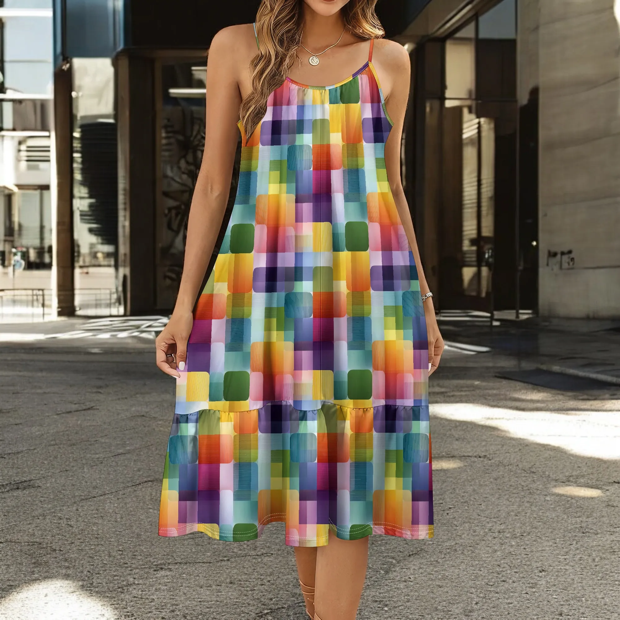 Y2K Color Block Summer Dress Women's Sleeveless Midi Dress Rainbow Geometric Print Streetwear Vacation Outfit
Y2K Color Block Summer Dress Women's Sleeveless Midi Dress Rainbow Geometric Print Streetwear Vacation Outfit