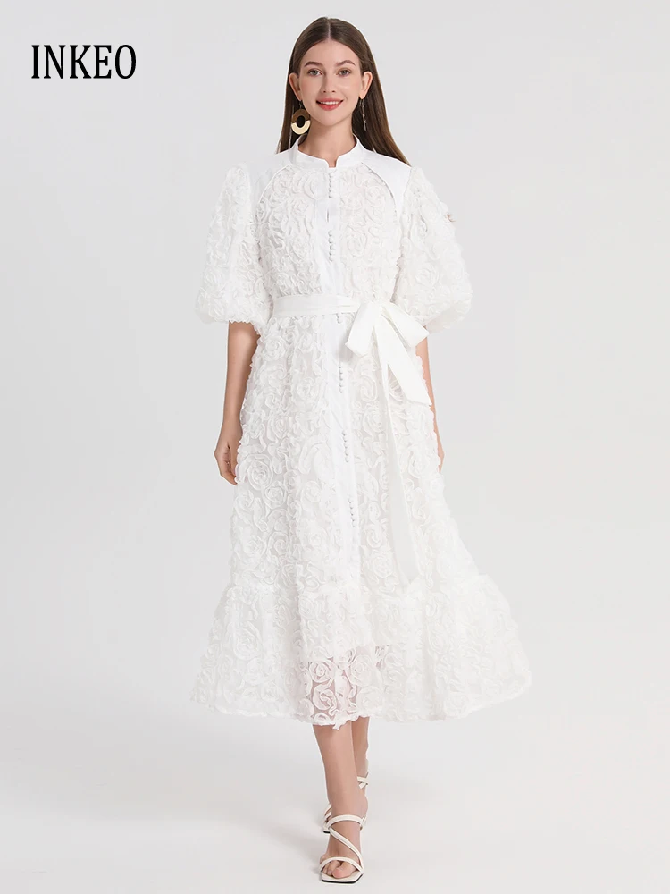 Courtly style Women's Floral Short puff sleeve dress Loose 2025 New Party three-dimensional decoration Midi dresses INKEO 5D171
Courtly style Women's Floral Short puff sleeve dress Loose 2025 New Party three-dimensional decoration Midi dresses INKEO 5D171
